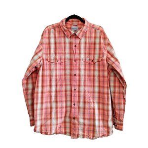 Carhartt Men's Relaxed Fit Long Sleeve Button Up Shirt Size 2XL Orange Plaid